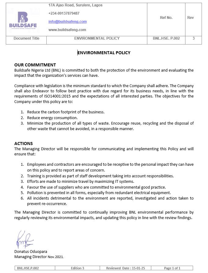 ENVIRONMENTAL POLICY